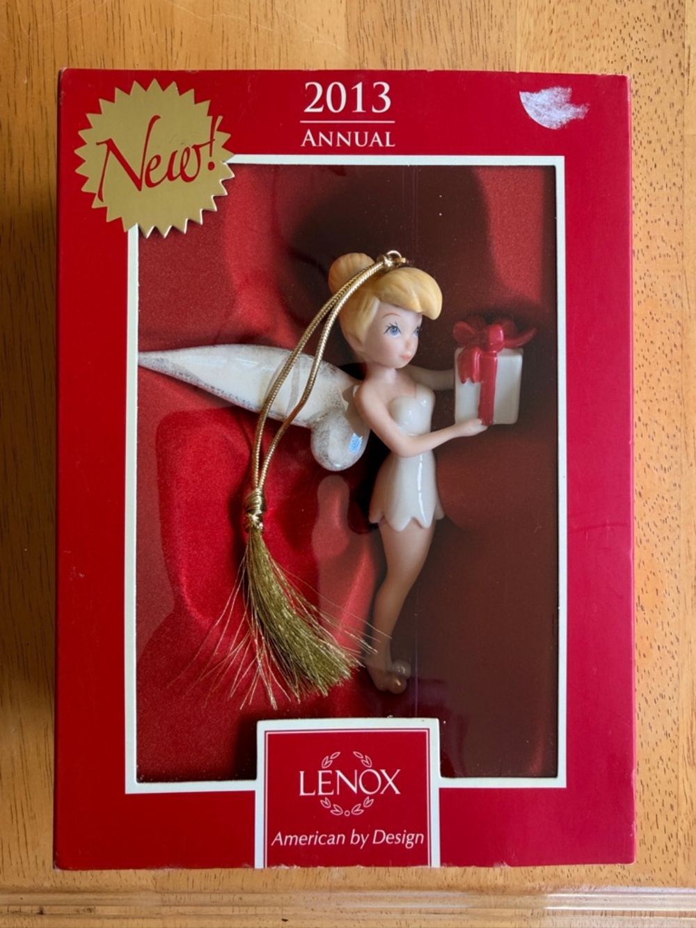 Lenox Tinker Bell Holiday Ornament in White and Gold with Red Box